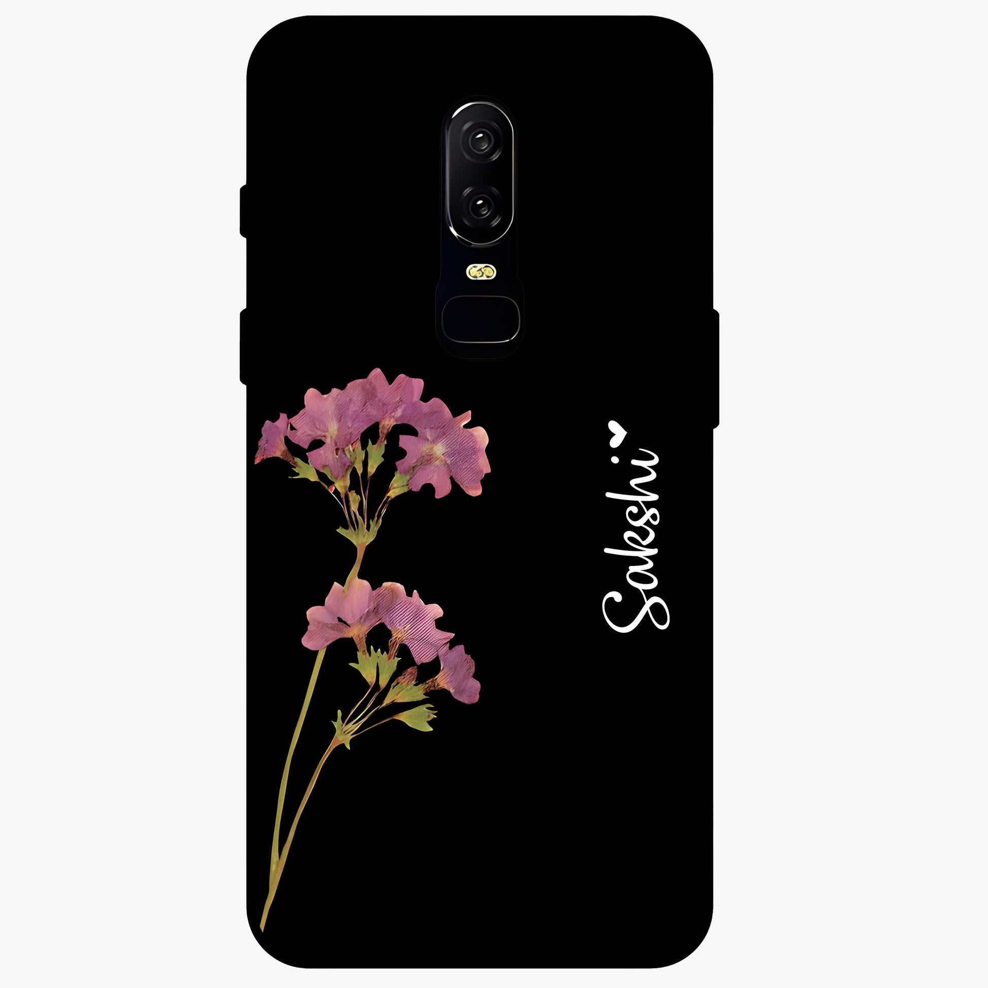 Riching Lavender Flower Custom Name Glass Case showing flat back view with lavender floral artwork and personalized name design.