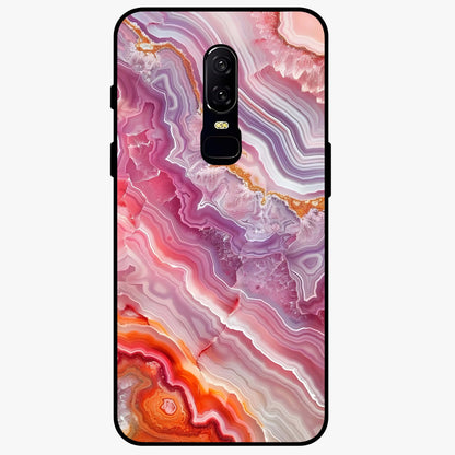 Rose Quartz Marble Glass Case showing flat back view with pink marble quartz texture artwork and glossy glass finish.