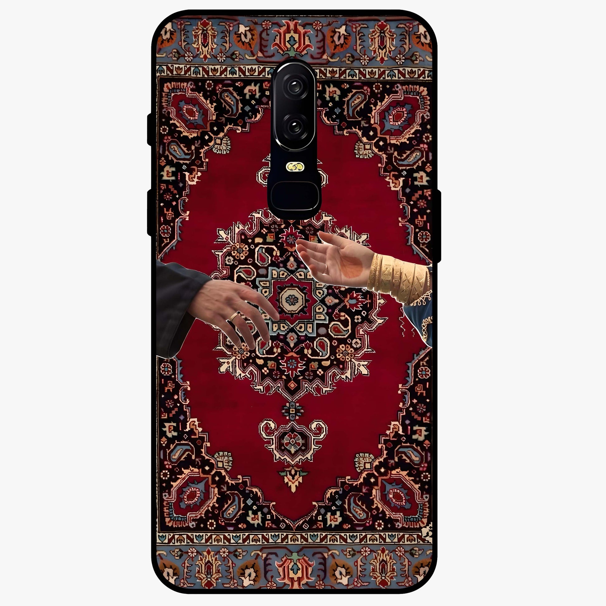 Royal Touch Reach Glass Case showing flat back view with elegant royal themed artwork and glossy glass finish.