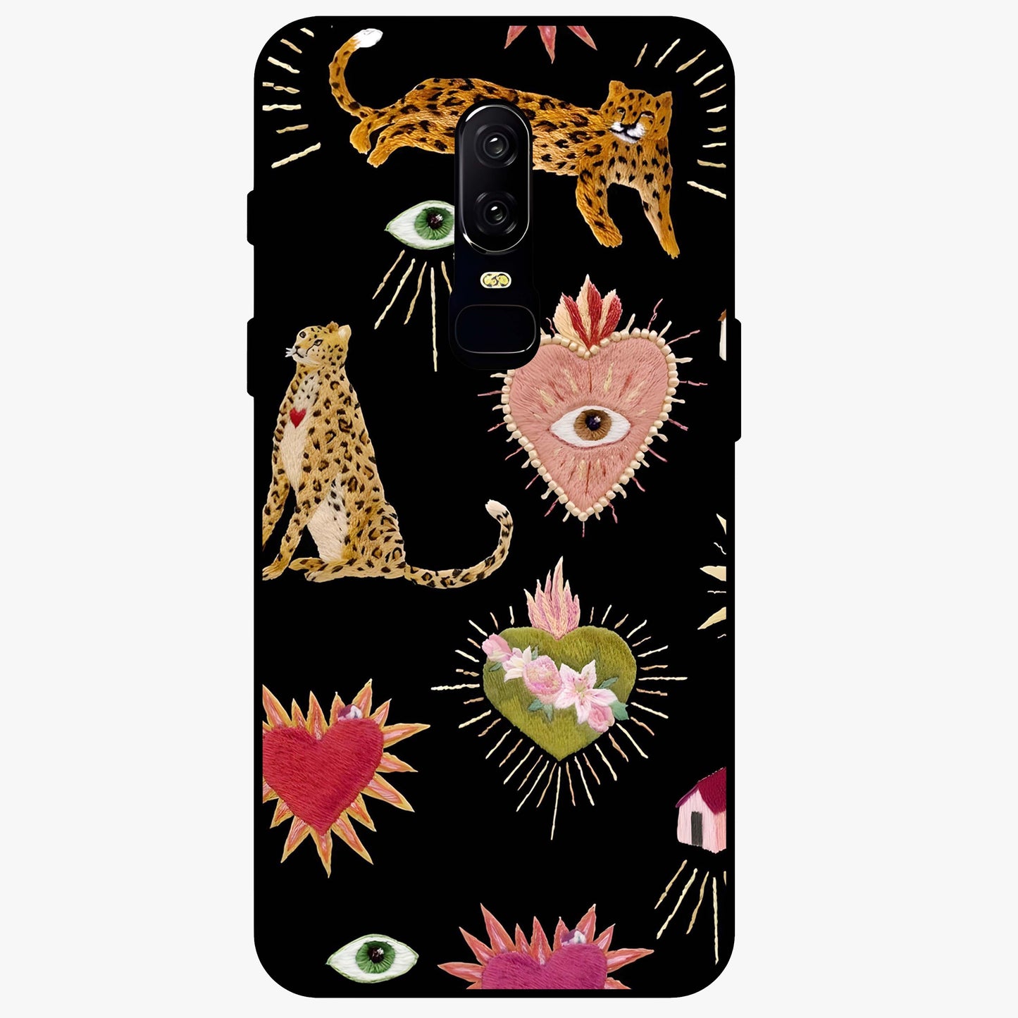 Sacred Jungle Heart Glass Case showing flat back view with jungle inspired heart artwork and glossy glass finish.