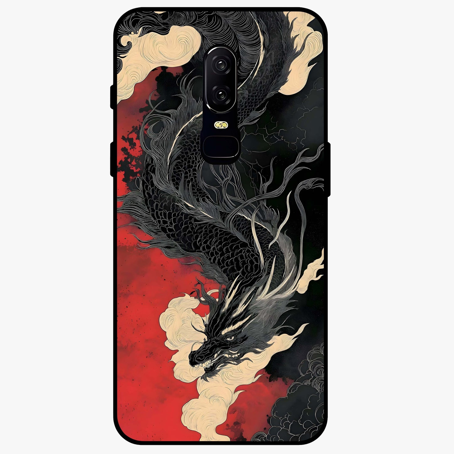 Shadow Dragon Fury Glass Case showing flat back view with fierce dragon artwork and glossy glass finish.
