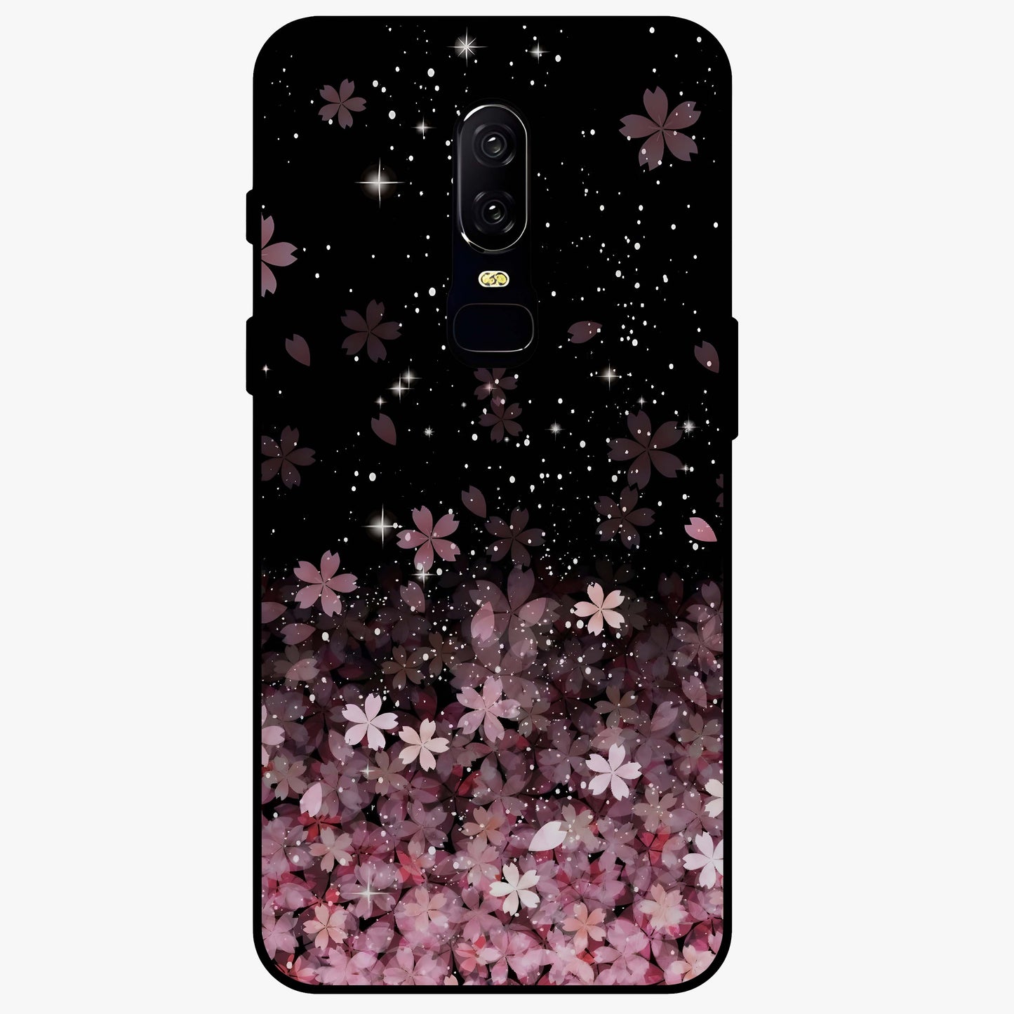 Small Starry Flowers Glass Case showing flat back view with delicate starry floral artwork and glossy glass finish.