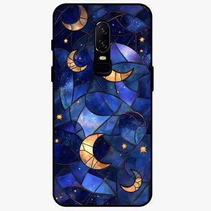 Starlit Sky Tapestry Glass Case showing flat back view with decorative starry sky tapestry artwork and glossy glass finish.