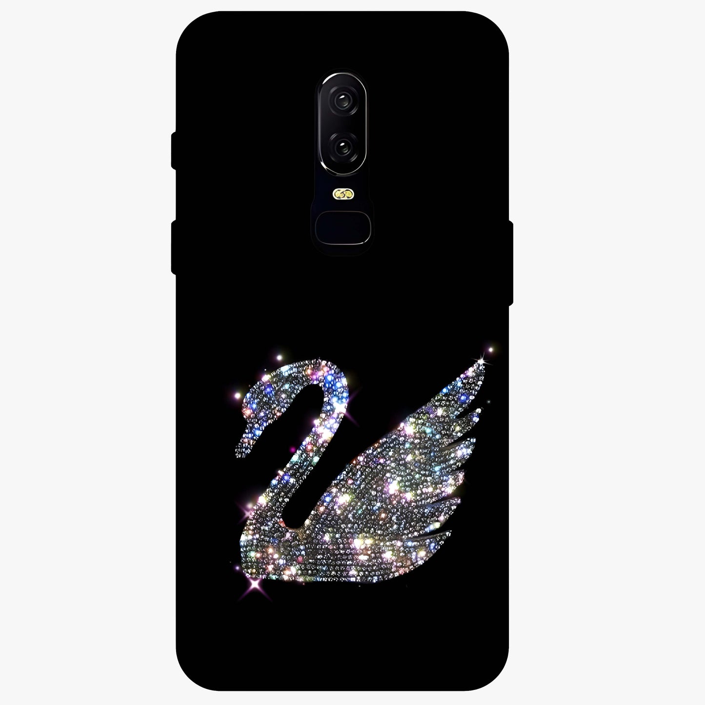 Starlit Swan Grace Glass Case showing flat back view with graceful swan artwork under starry sky and glossy glass finish.