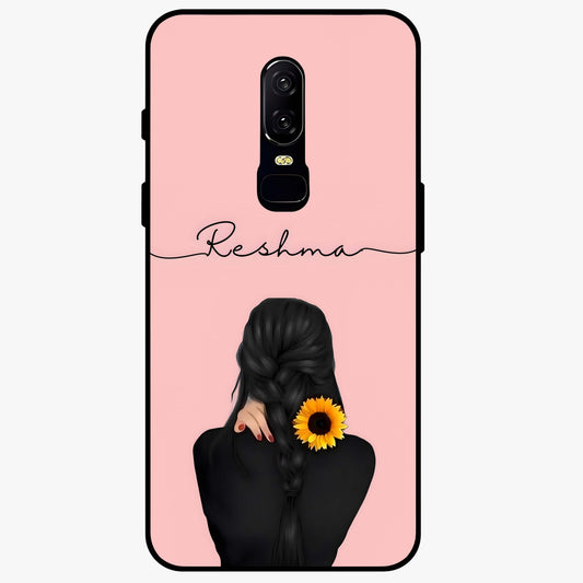 Sunflower Braid Beauty With Custom Name Glass Case showing flat back view with sunflower braid artwork and personalized name design.