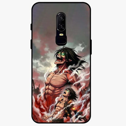 Titan Awakening Fury Glass Case showing flat back view with powerful titan inspired artwork and glossy glass finish.