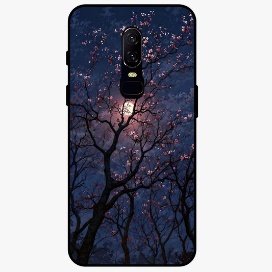 Twilight Sakura Serenade Glass Case showing flat back view with cherry blossom artwork at twilight and glossy glass finish.