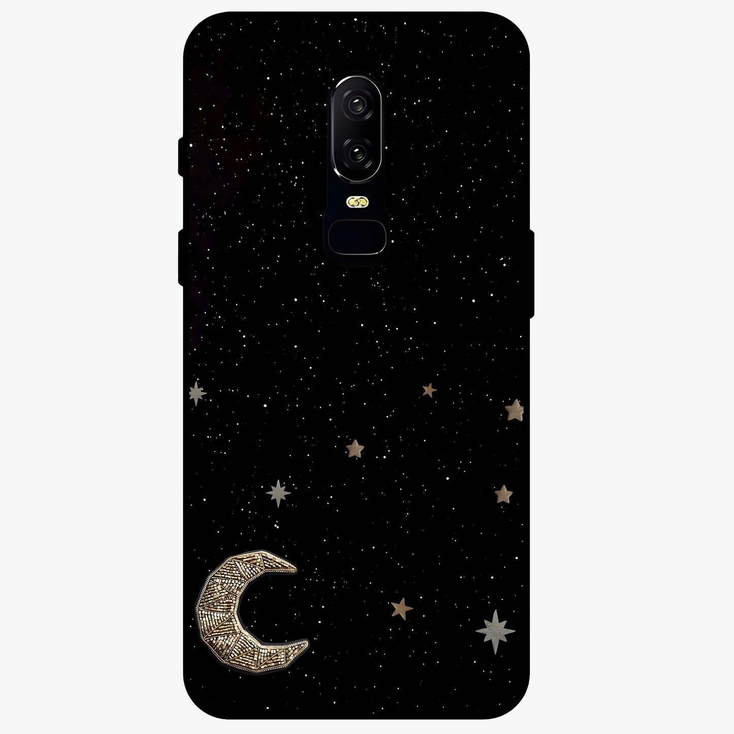 Twinkle Star With Half Moon Glass Case showing flat back view with star and half moon artwork and glossy glass finish.