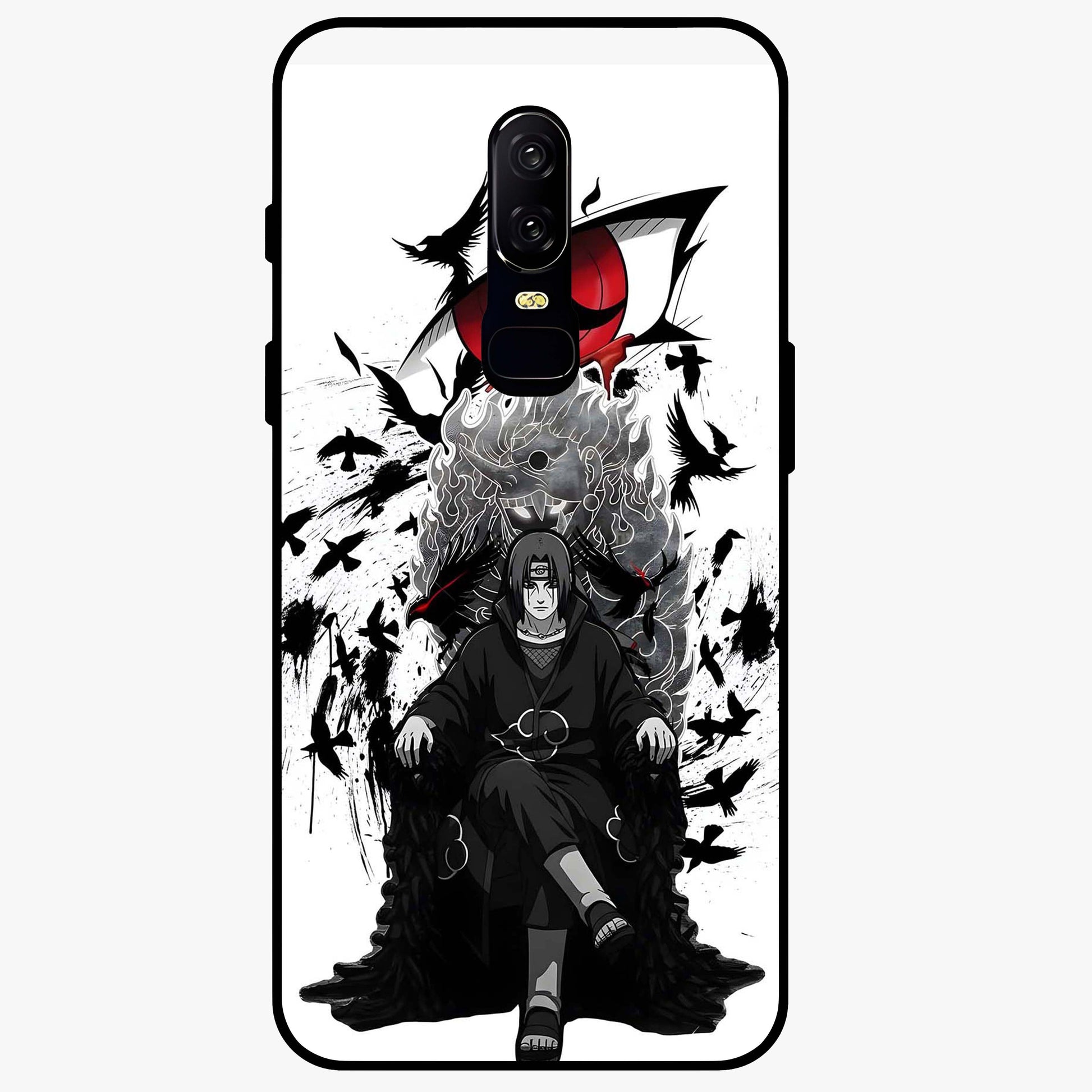 Uchiha Shadow Throne Glass Case showing flat back view with cosmic underwater themed artwork and glossy glass finish.