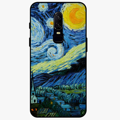 Van Gogh Art Glass Case showing flat back view with classic painterly artwork inspired by Van Gogh style and glossy glass finish.