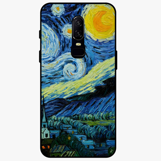 Van Gogh Art Glass Case showing flat back view with classic painterly artwork inspired by Van Gogh style and glossy glass finish.