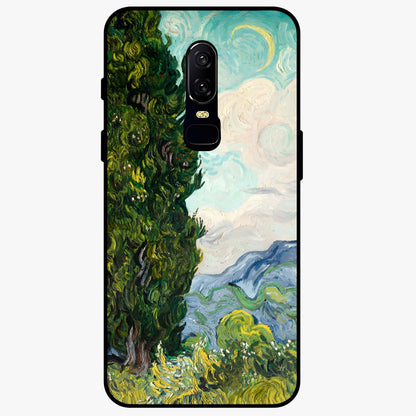 Van Gogh Vintage Art Glass Case showing flat back view with vintage painterly artwork inspired by Van Gogh style and glossy glass finish.