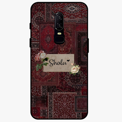 Velvet Wine Pattern Custom Name Glass Case showing flat back view with elegant wine colored pattern artwork and personalized name design.