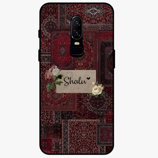 Velvet Wine Pattern Custom Name Glass Case showing flat back view with elegant wine colored pattern artwork and personalized name design.