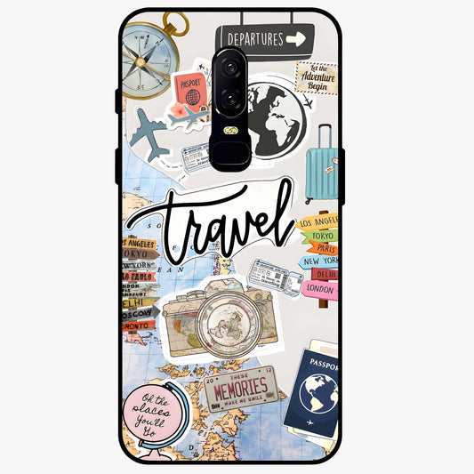 Wanderlust Journal Glass Case showing flat back view with travel inspired artwork and glossy glass finish.
