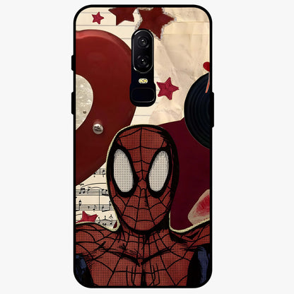Web Warrior Vibes Glass Case showing flat back view with superhero inspired web themed artwork and glossy glass finish.