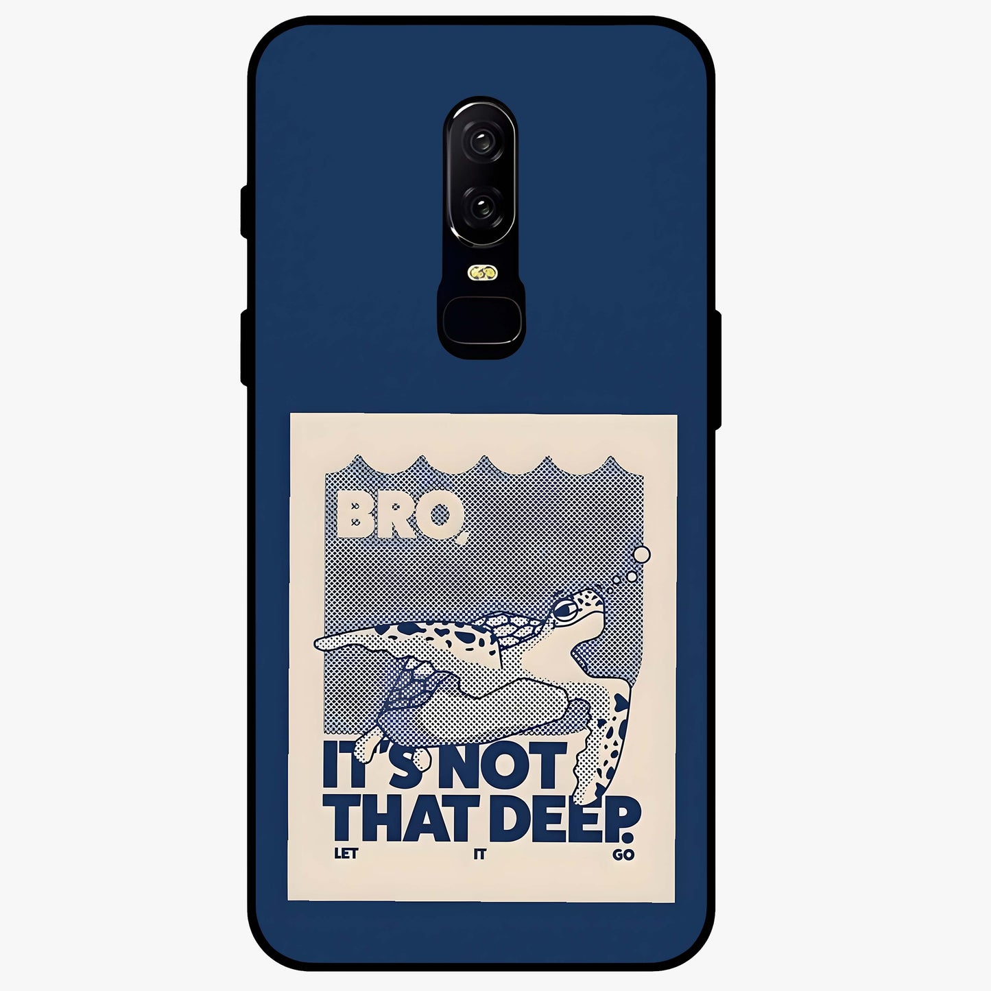 Worry Less Swim Glass Case showing flat back view with playful motivational artwork and glossy glass finish.