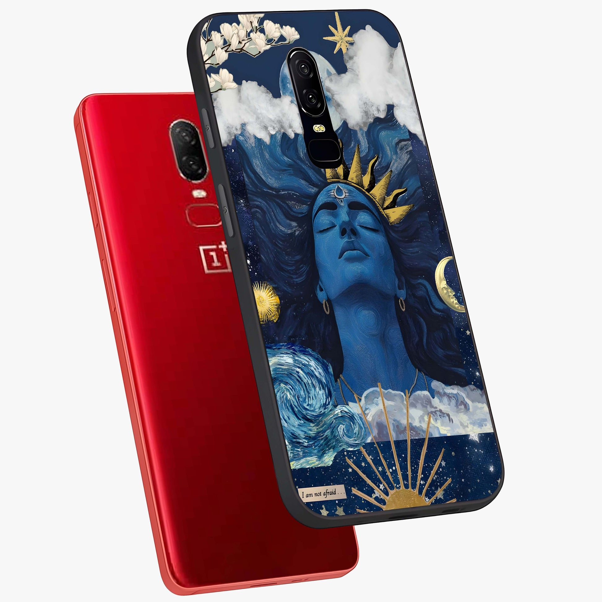 Aesthetic Lord Shiva Glass Case displayed in angled mockup highlighting spiritual Shiva illustration and sacred aesthetic design.