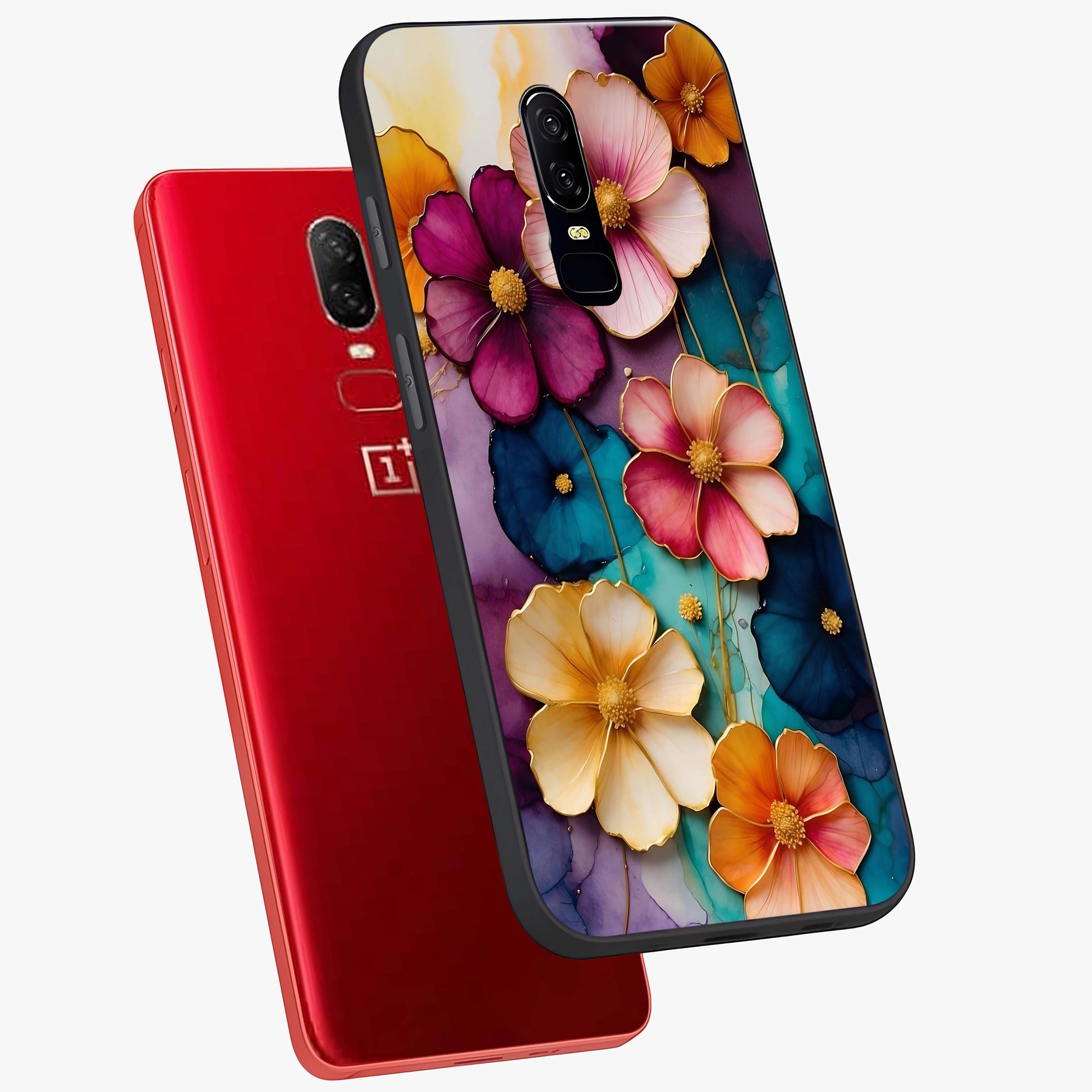 Artlyn Grace Flower Pattern Glass Case displayed in angled mockup highlighting delicate flower pattern design and smooth glass surface.