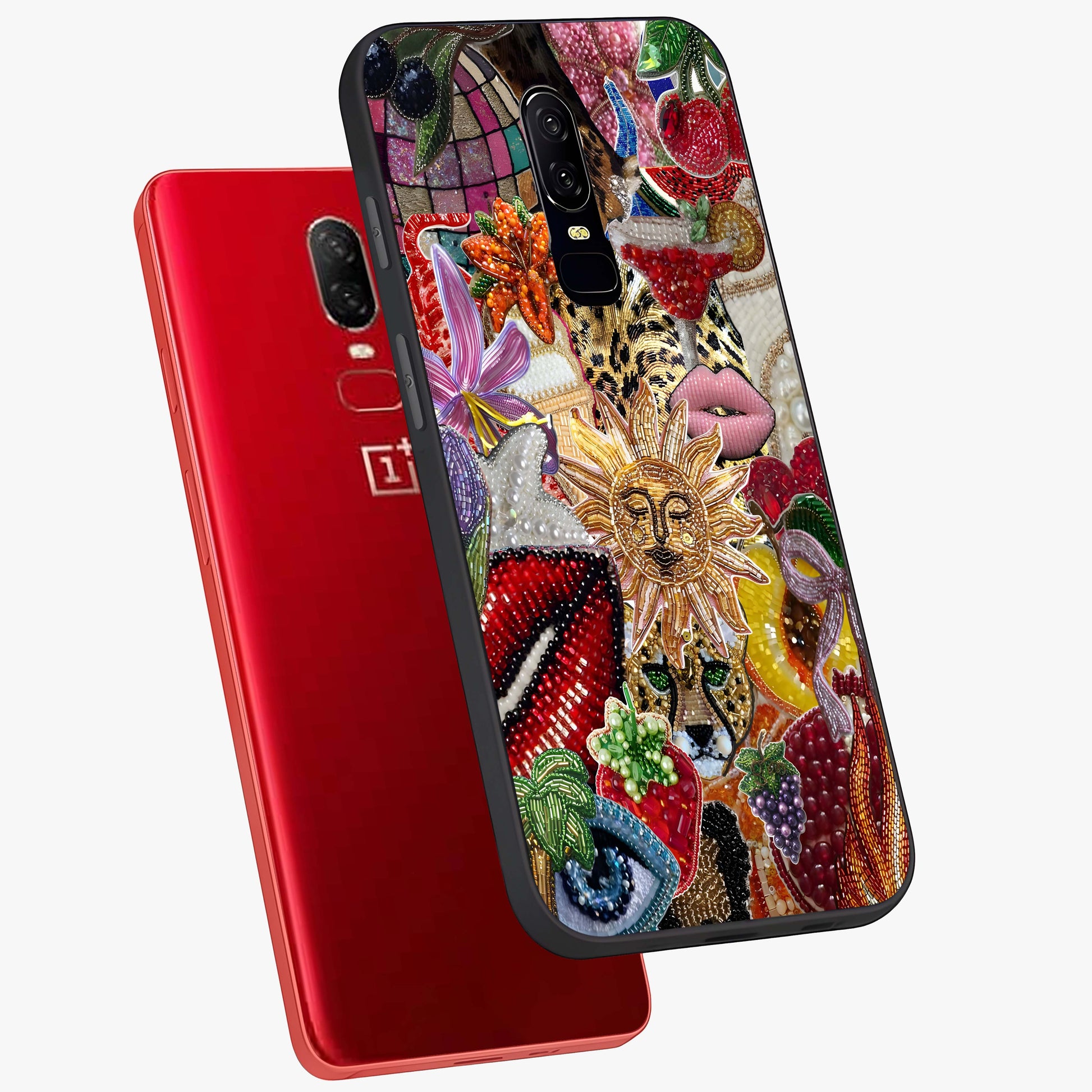 Beaded Fashion Jungle Glass Case displayed in angled mockup highlighting colorful fashion bead design and artistic pattern.