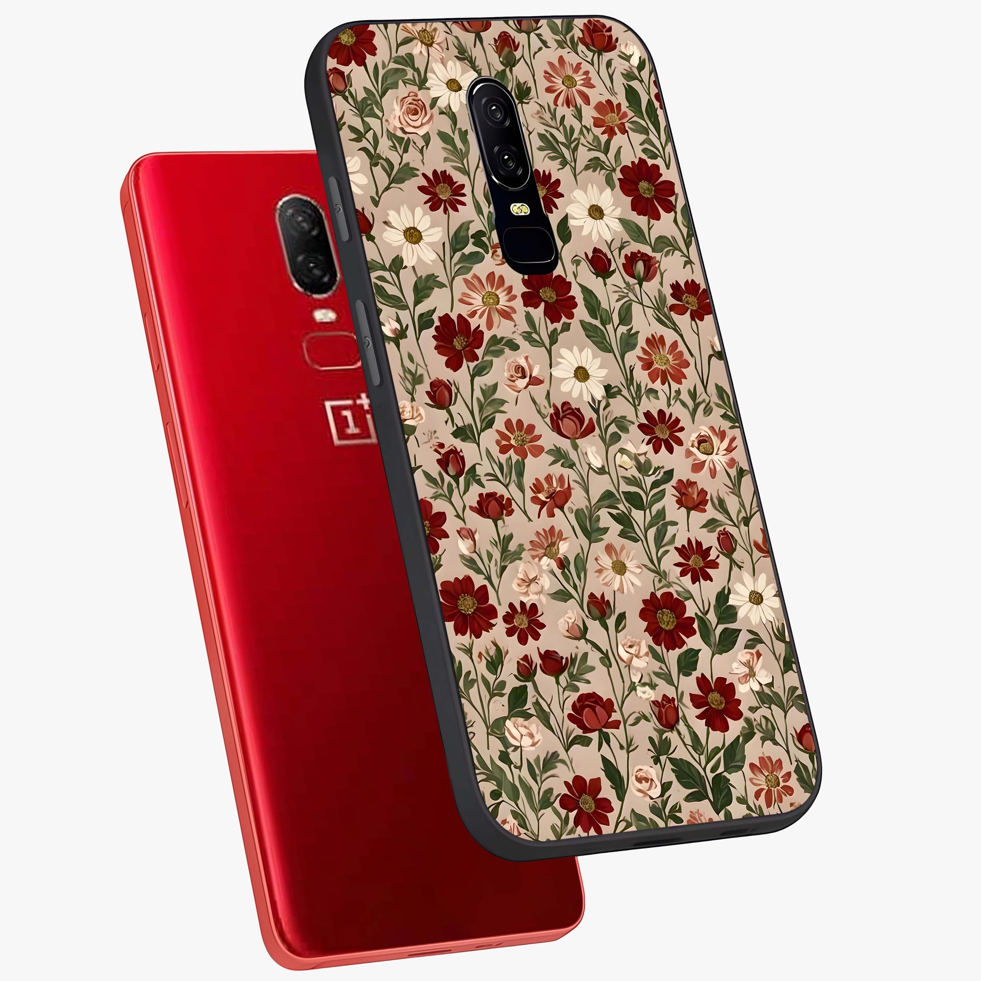 Biege Flower With Leaf Glass Case displayed in angled mockup highlighting minimal floral leaf design and elegant aesthetic.