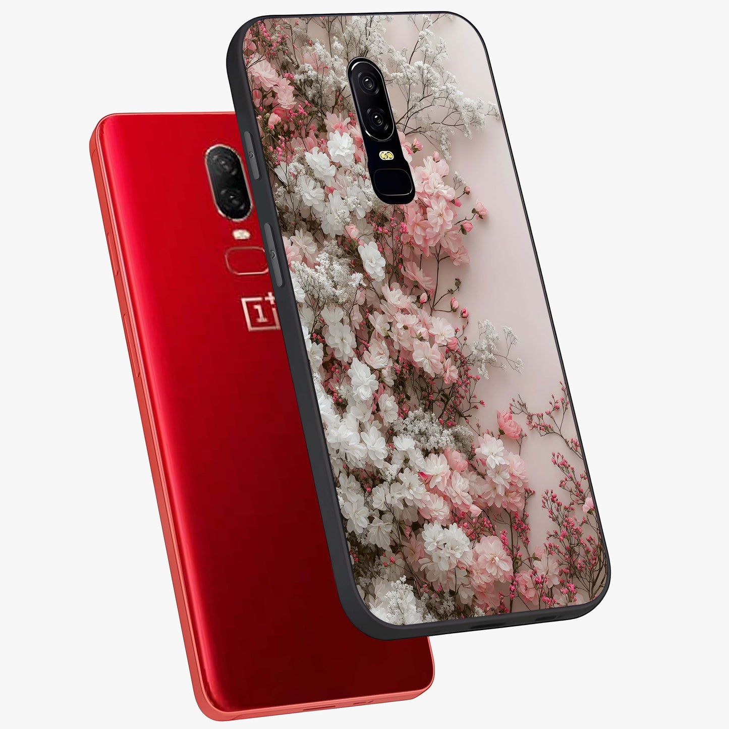 Blush Blossom Cloud Glass Case displayed in angled mockup highlighting soft cloud and blossom design with pastel aesthetic.