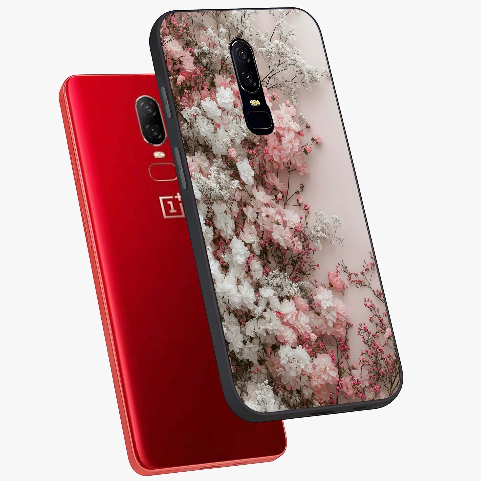 Blush Blossom Cloud Glass Case displayed in angled mockup highlighting soft cloud and blossom design with pastel aesthetic.