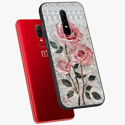 Blush Mosaic Bloom Glass Case displayed in angled mockup highlighting artistic mosaic flower pattern with aesthetic design.