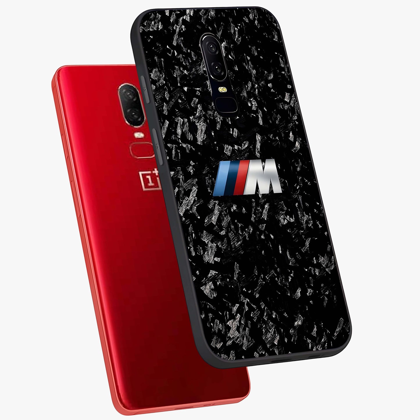 Carbon Speed Mark Glass Case displayed in angled mockup highlighting racing inspired carbon design and sleek aesthetic style.