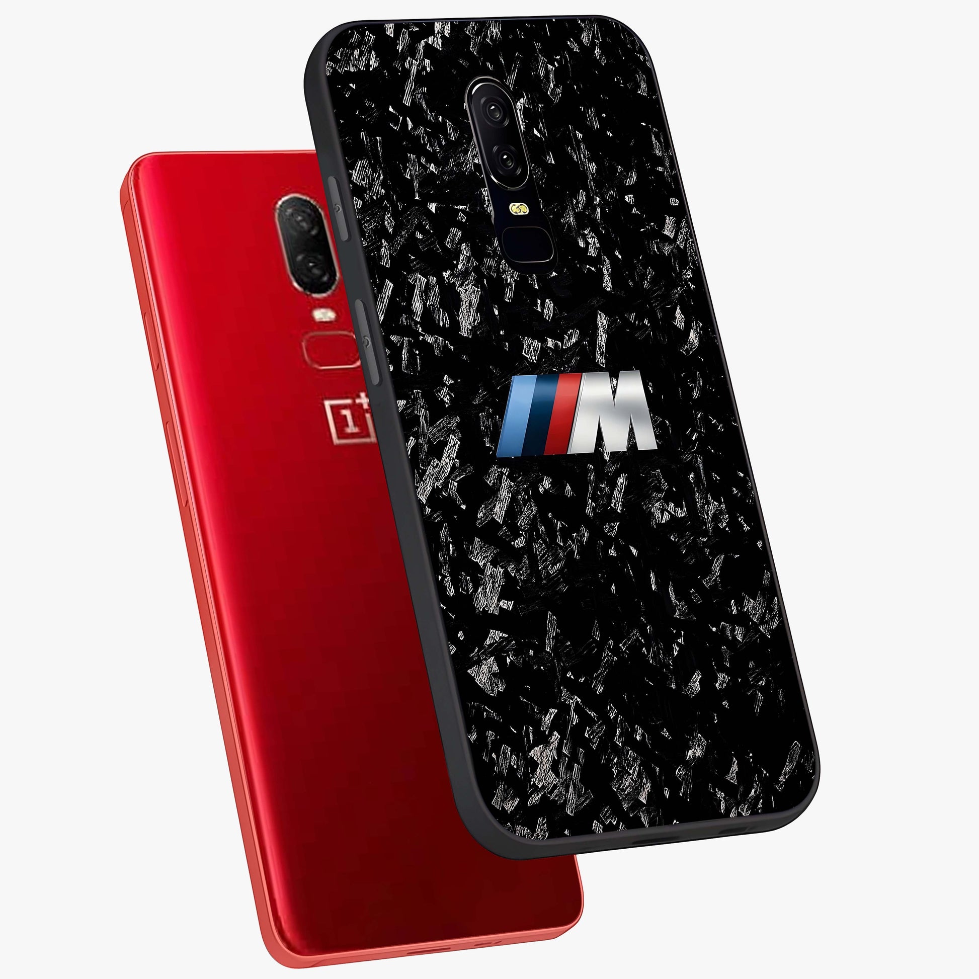Carbon Speed Mark Glass Case displayed in angled mockup highlighting racing inspired carbon design and sleek aesthetic style.