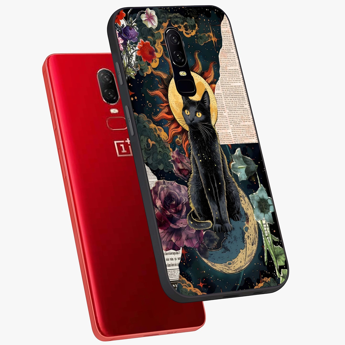 Celestial Black Cat Glass Case displayed in angled mockup highlighting cosmic black cat design with celestial aesthetic.