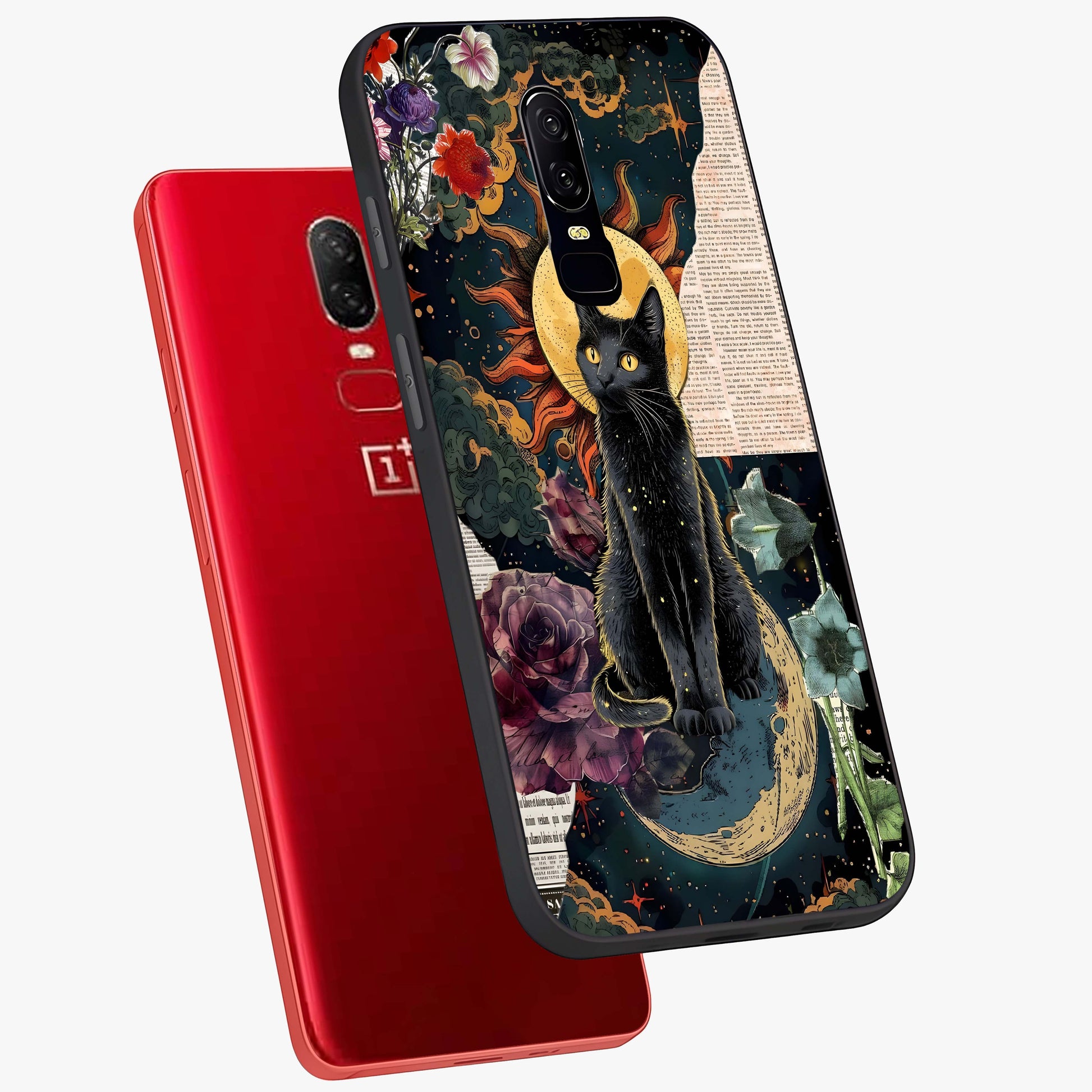 Celestial Black Cat Glass Case displayed in angled mockup highlighting cosmic black cat design with celestial aesthetic.