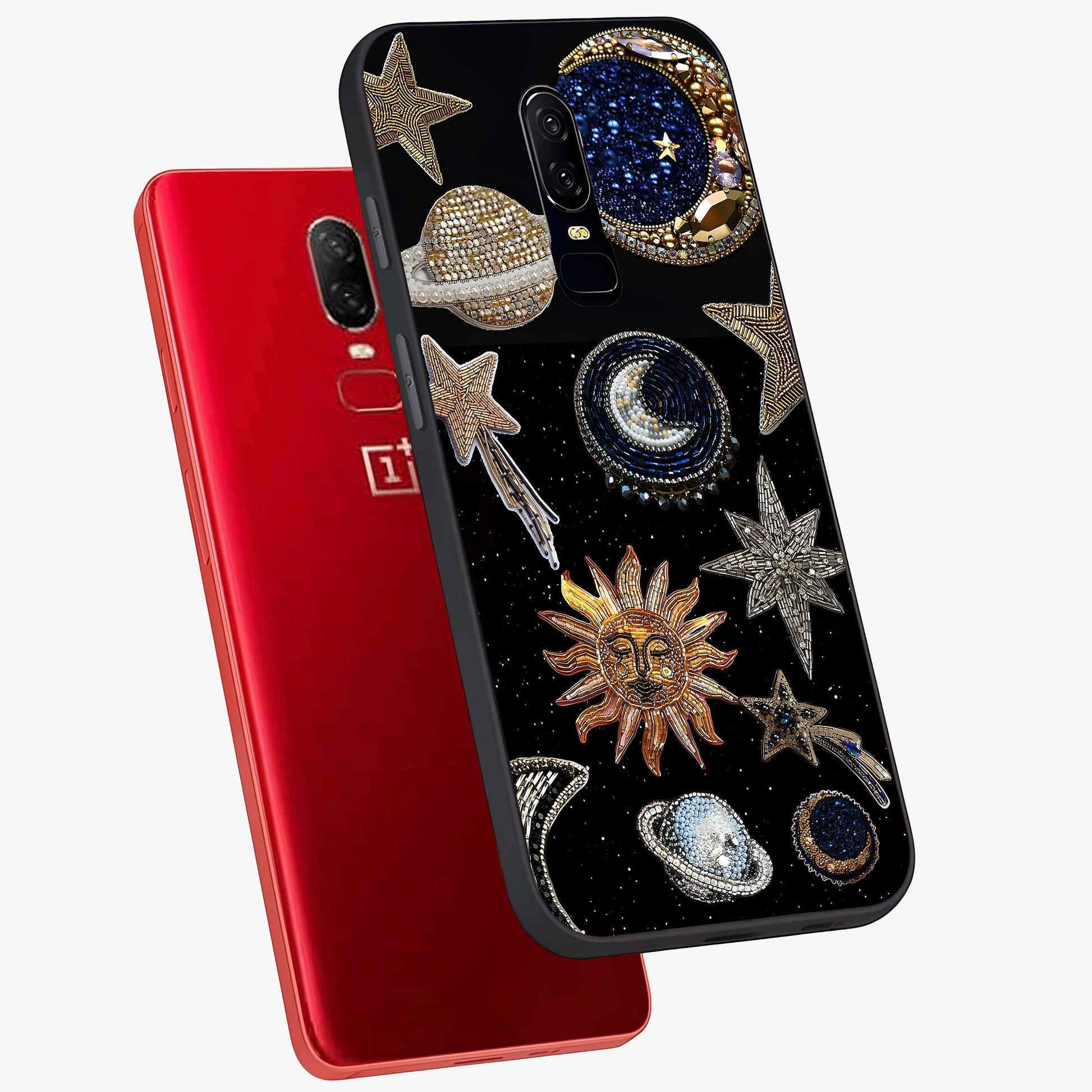 Celestial Gem Constellations Glass Case displayed in angled mockup highlighting gemstone inspired constellation design.