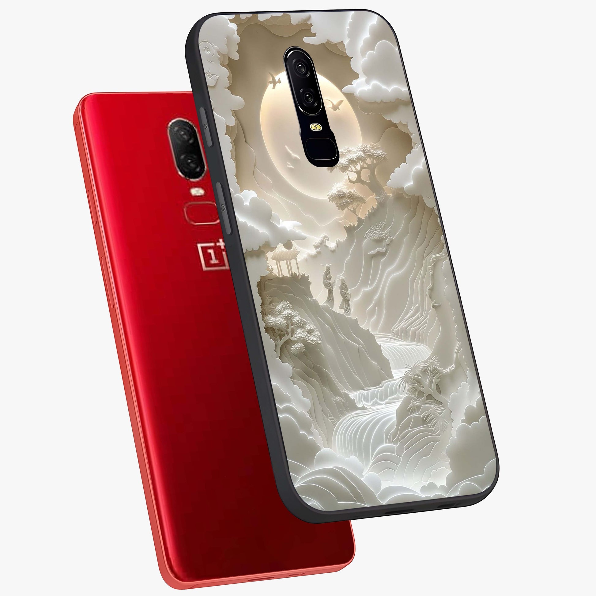 Celestial Origami Glass Case displayed in angled mockup highlighting geometric origami design with cosmic aesthetic theme.