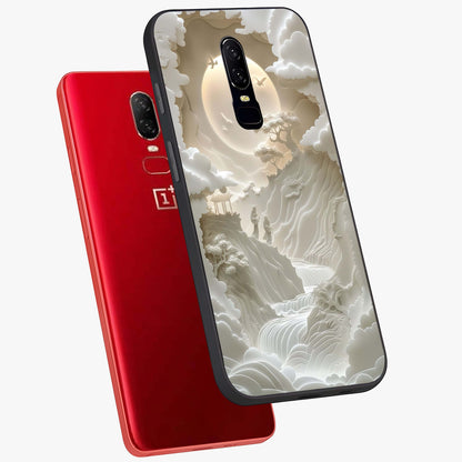Celestial Origami Glass Case displayed in angled mockup highlighting geometric origami design with cosmic aesthetic theme.