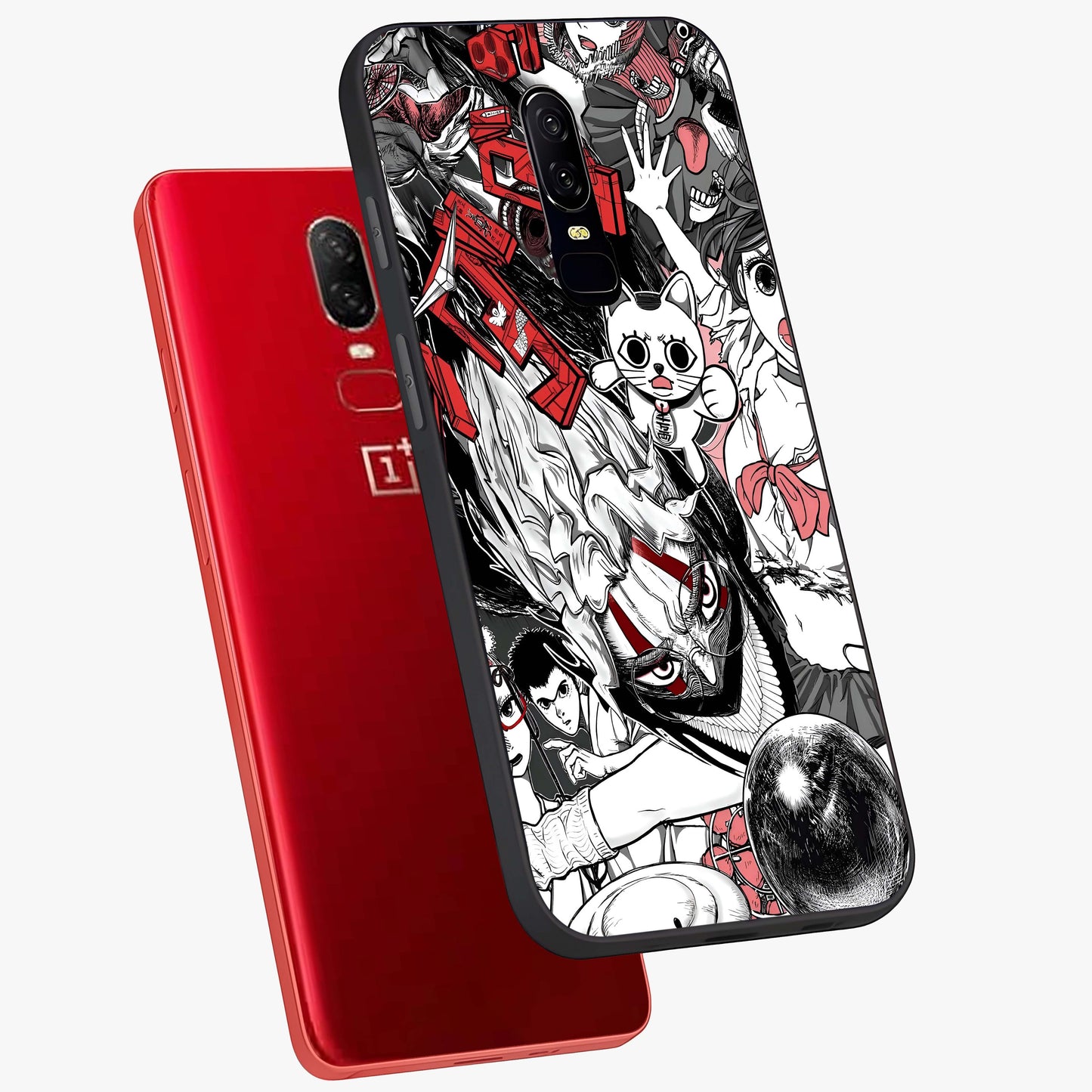 Crimson Chaos Panel Glass Case displayed in angled mockup highlighting chaotic panel style design with modern graphic theme.