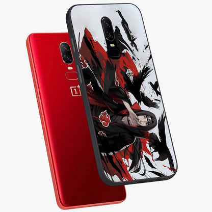Crimson Crow Illusion Glass Case displayed in angled mockup highlighting mysterious crow graphic with dark aesthetic style.