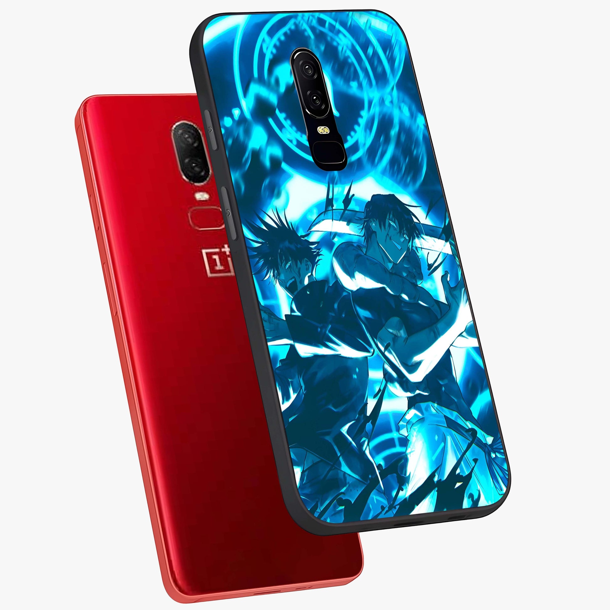 Cursed Energy Clash Glass Case displayed in angled mockup highlighting powerful battle inspired graphic with anime style aesthetic.