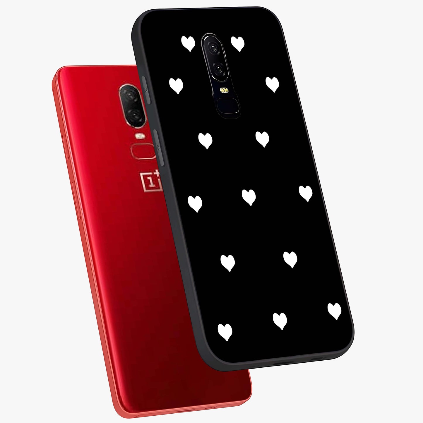Cute And Simple White Hearts Glass Case displayed in angled mockup highlighting cute heart design with clean aesthetic style.