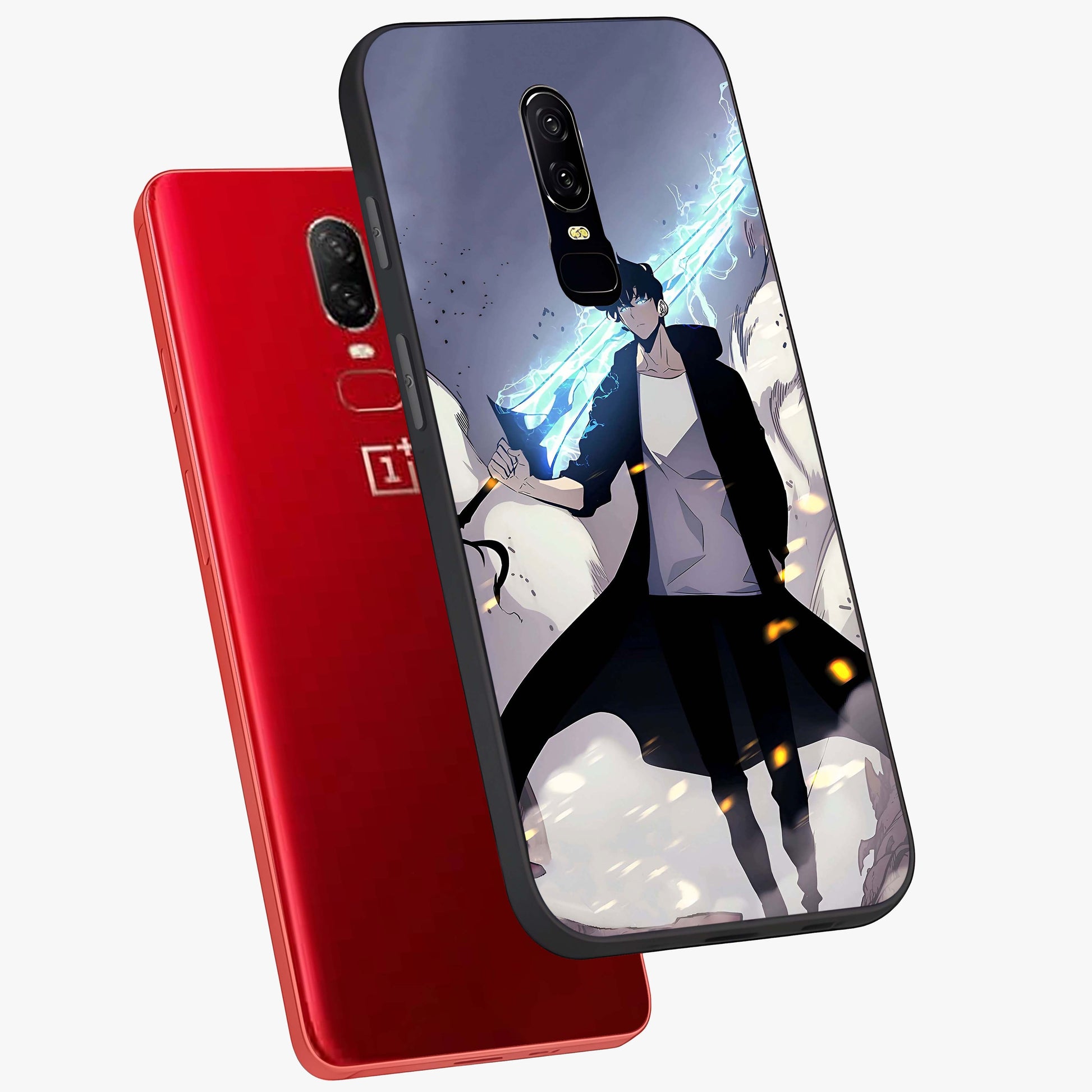 Dark Lightning Anime Warrior Glass Case displayed in angled mockup highlighting powerful lightning themed anime illustration.