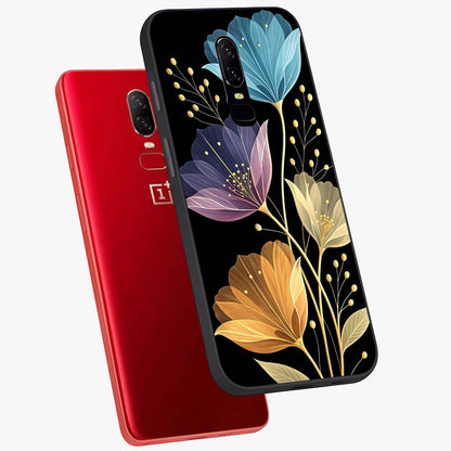 Delicate Multicolor Flowers Glass Case displayed in angled mockup highlighting colorful flower pattern with soft aesthetic style.
