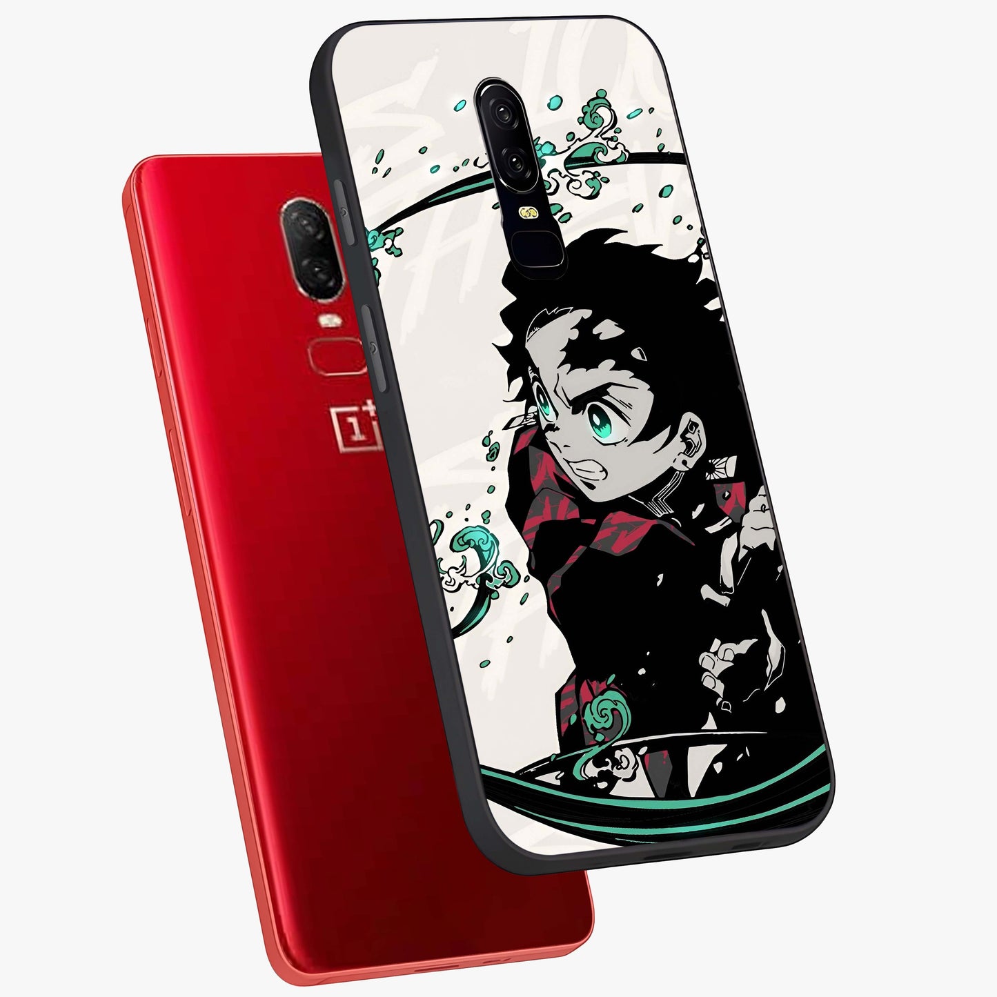 Demon Slayer Glass Case displayed in angled mockup highlighting dramatic anime character design with action aesthetic.
