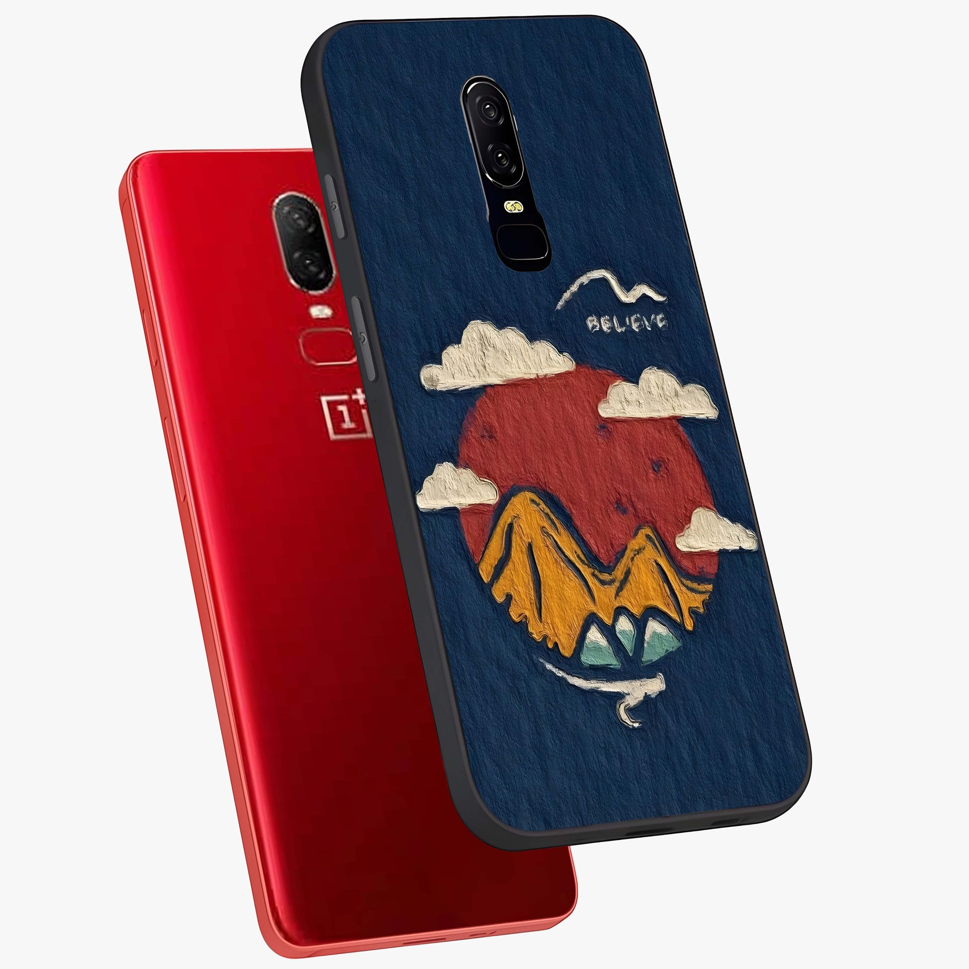 Dream Beyond Mountains Glass Case displayed in angled mockup highlighting dreamy mountain illustration with peaceful aesthetic.