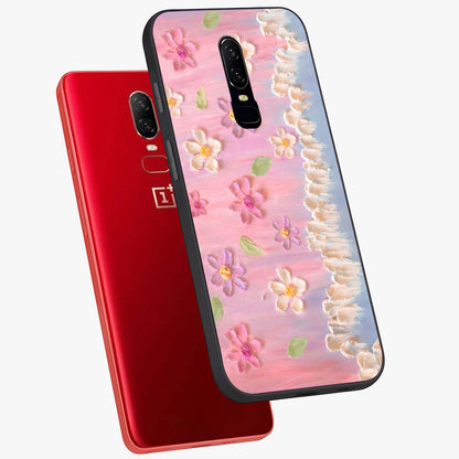 Dreamy Painted Garden Glass Case displayed in angled mockup highlighting colorful garden illustration with dreamy aesthetic style.