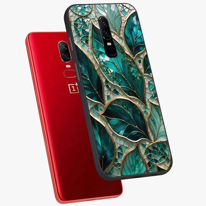 Emerald Leaf Glass Glass Case displayed in angled mockup highlighting botanical leaf illustration with elegant natural aesthetic.