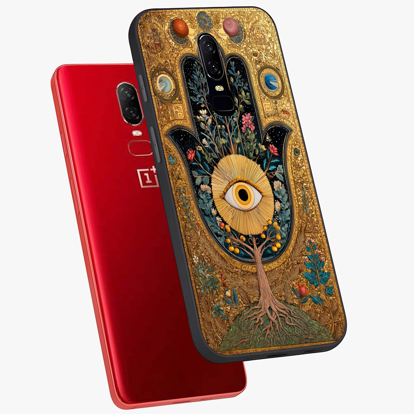 Ethereal Evil Eye Glass Case displayed in angled mockup highlighting protective evil eye symbol with spiritual aesthetic design.