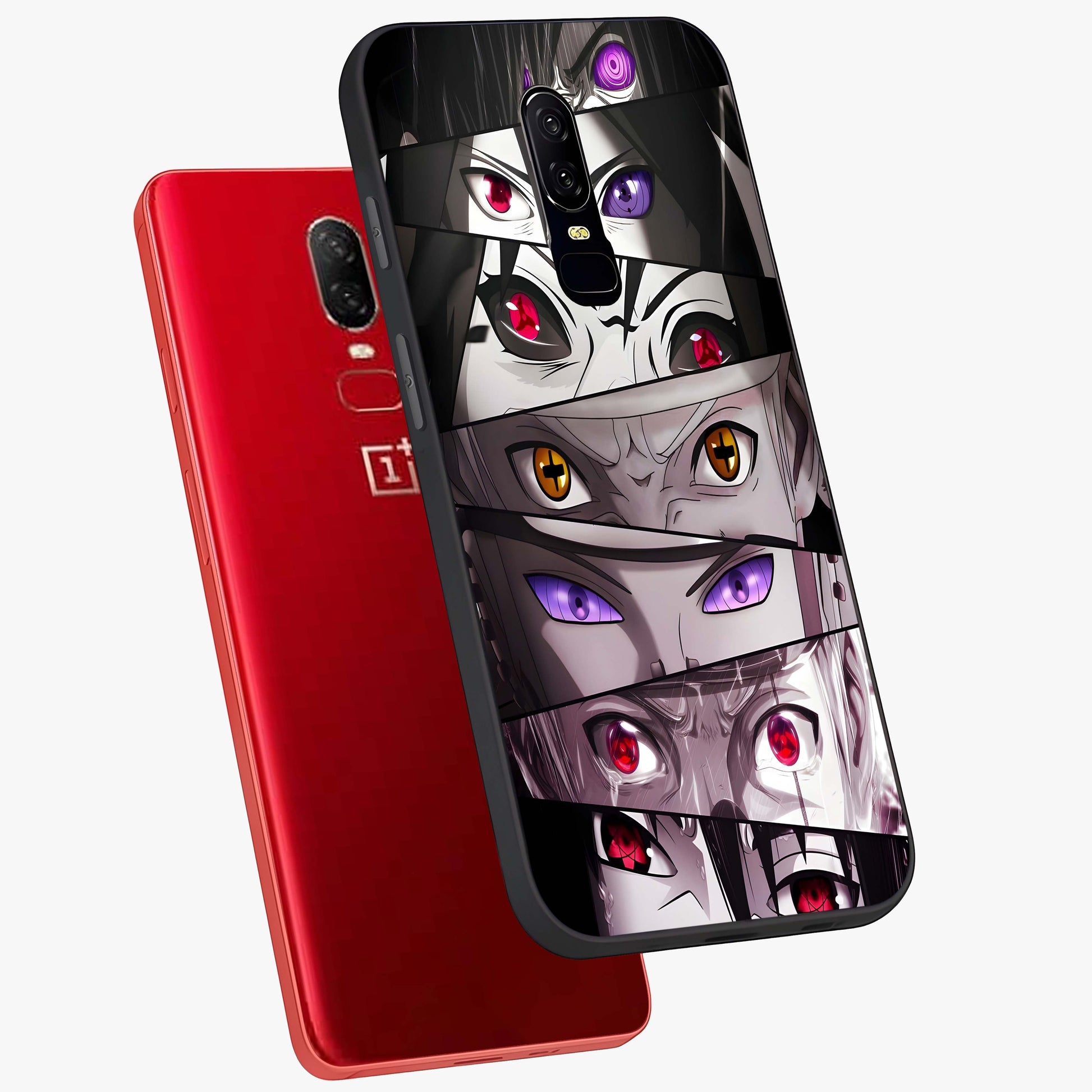 Eyes of Destiny Glass Case displayed in angled mockup highlighting bold eye illustration with mystical aesthetic style.