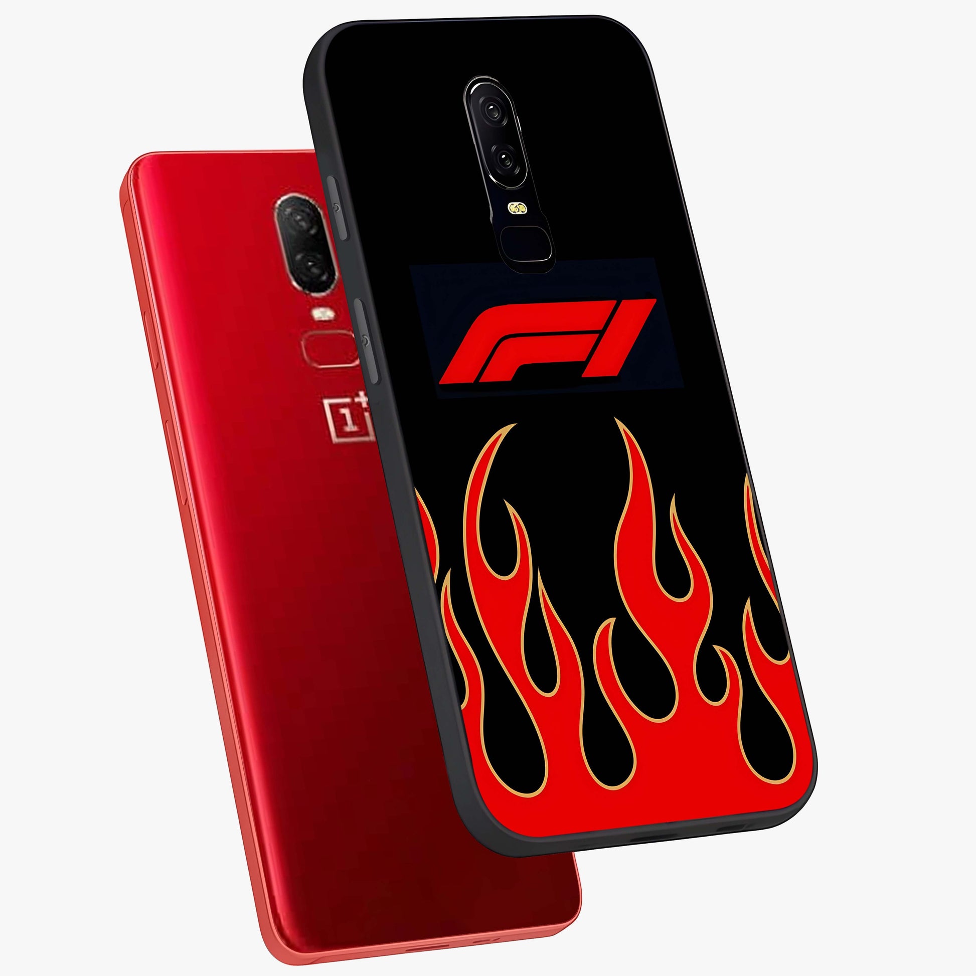 Fire F11 Glass Case displayed in angled mockup highlighting bold fire inspired graphic with energetic aesthetic style.