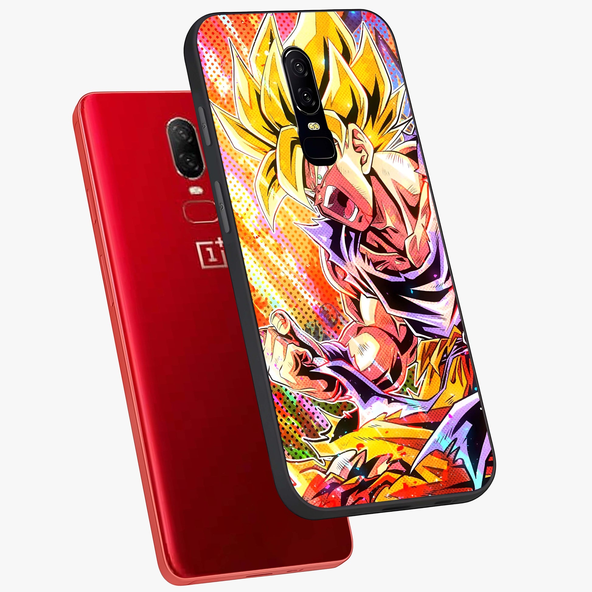 Firing Goku Glass Case displayed in angled mockup highlighting dynamic anime character design with action aesthetic.