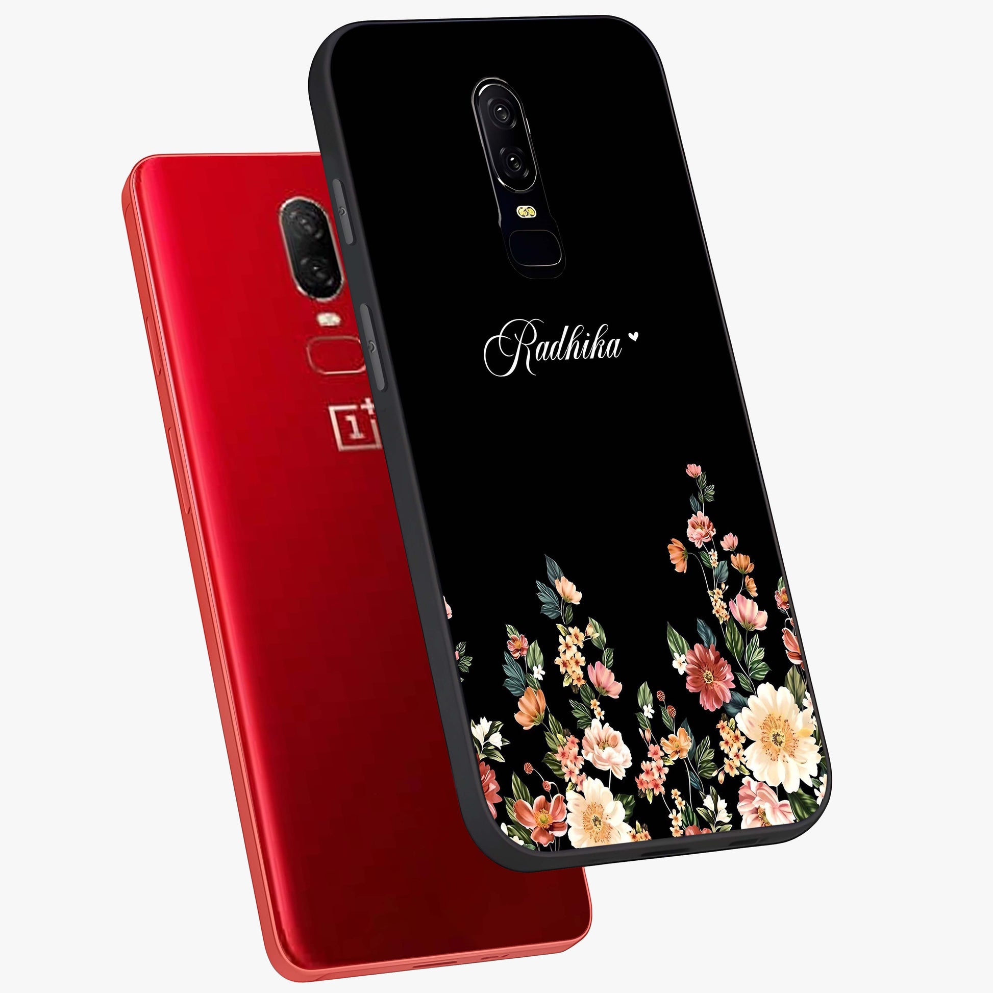 Floral Design With a Custom Personalized Name Glass Case displayed in angled mockup highlighting elegant floral pattern with custom name feature.